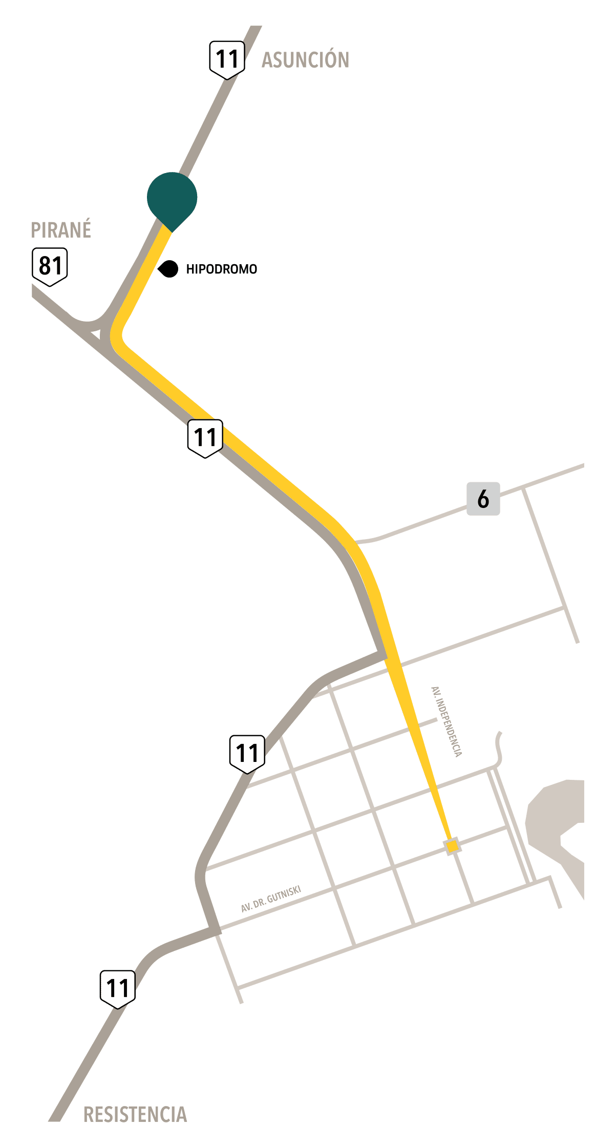 Mapa para llegar a la Hacienda desde el centro de Formosa