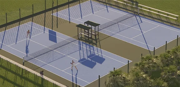 Cancha de tenis profesional dentro del sector deportivo de La Hacienda Country Club.